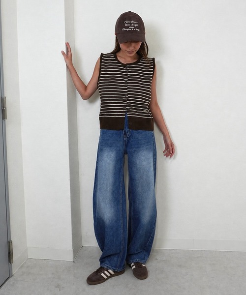 gossara(ゴサラ)の「【いつものデニムが今っぽくなる】 ボーダーノースリベストニット(ベスト・レディース・ブラウン/アイボリー/グレー・FREE)」の15枚目の写真