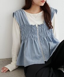 ピーチ起毛ZIP使いギャザーノースリーブ