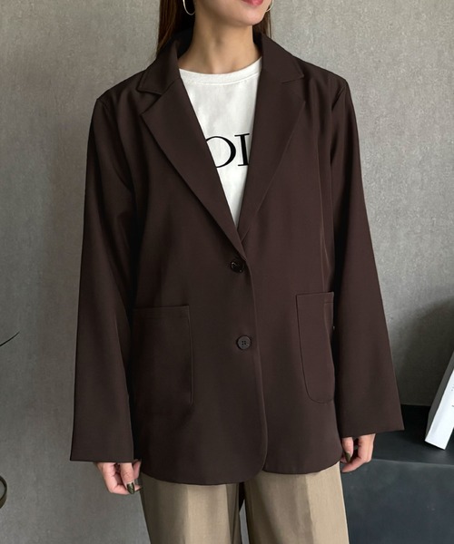 LOWO(ロワ)の「オーバーサイズミドル丈テーラードジャケット(テーラードジャケット・レディース・ブラック/ブラウン/ベージュ・FREE)」の5枚目の写真