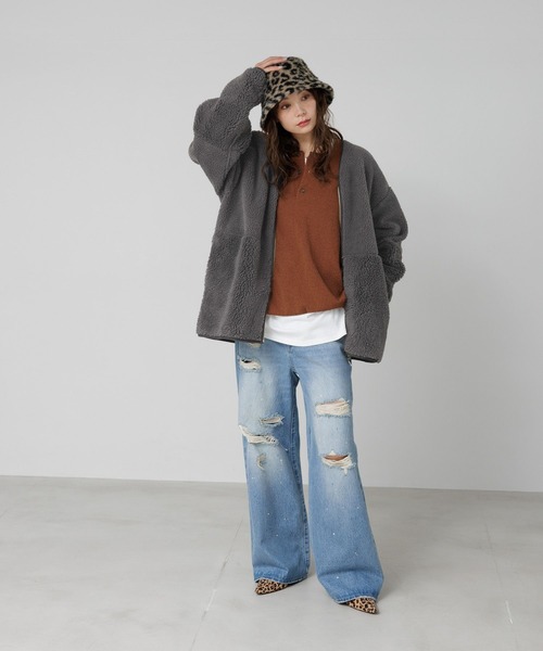 BAYFLOW(ベイフロー)の「マフラー付きボアミディコート(その他アウター・レディース・チャコールグレー/モカ/オフホワイト・フリー)」の5枚目の写真
