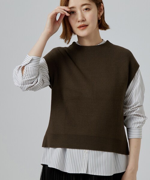 grove(グローブ)の「【2点セット/時短・着回し】着るだけでコーデが完成 ニットベスト×シャツ(その他トップス・レディース・グレー/ダークブラウン/ブラック/グリーン・02/03/05/01/04)」の3枚目の写真