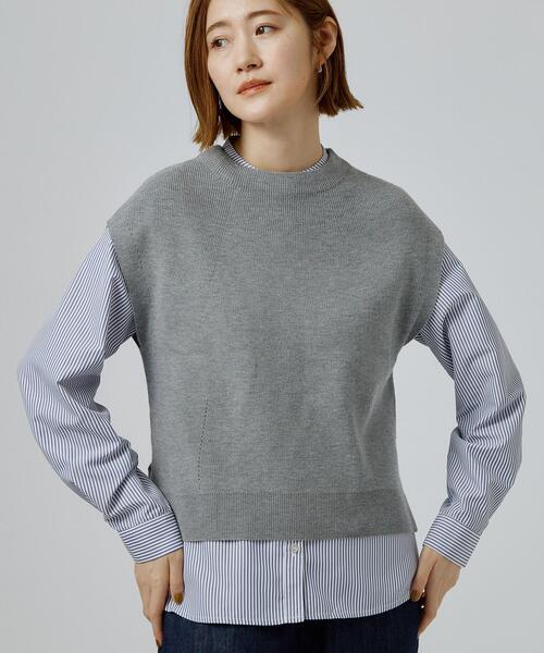 grove(グローブ)の「【2点セット/時短・着回し】着るだけでコーデが完成 ニットベスト×シャツ(その他トップス・レディース・グレー/ダークブラウン/ブラック/グリーン・02/03/05/01/04)」の1枚目の写真