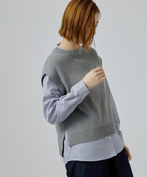 grove(グローブ)の「【2点セット/時短・着回し】着るだけでコーデが完成 ニットベスト×シャツ(その他トップス・レディース・グレー/ダークブラウン/ブラック/グリーン・02/03/05/01/04)」の6枚目の写真