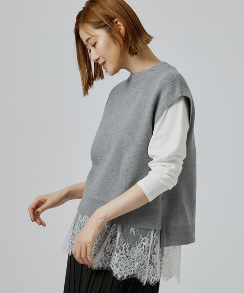 grove(グローブ)の「【2点セット/時短・着回し】着るだけでコーデが完成 ニットベスト×シャツ(その他トップス・レディース・グレー/ダークブラウン/ブラック/グリーン・02/03/05/01/04)」の7枚目の写真