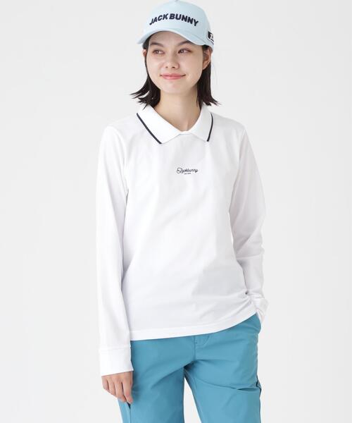 Jack Bunny!!（ジャックバニー）の「ソフトタッチ長袖ポロシャツ (WOMENS)（ポロシャツ・レディース・ホワイト/ネイビー・MEDIUM/SMALL/LARGE）」の2枚目の写真