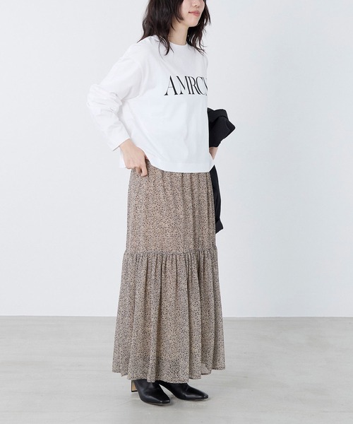 AMERICANA(アメリカーナ)の「【AMERICANA】別注-"AMRCN"ロゴハイゲージ天竺ロングTシャツ(Tシャツ/カットソー・レディース・スミクロ/ホワイト・FREE)」の10枚目の写真