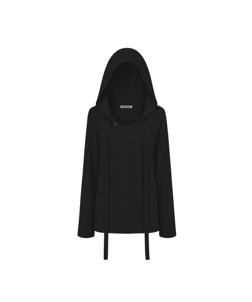 PORTERNA（ポルテナ）の「HOODIE SCARF RAW CUT T-SHIRT-BLACK（Tシャツ/カットソー・レディース・その他・FREE(OS)）」の6枚目の写真