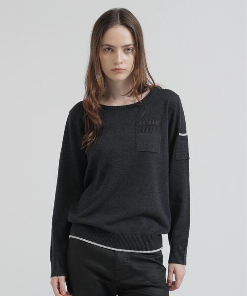 AVIREX(アヴィレックス)の「《直営店限定》FATIGUE KNIT TOPS(ニット/セーター・レディース・グレー系その他3/ブルー/ブラック・S/M)」の2枚目の写真