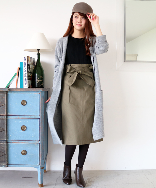 N.（N. Natural Beauty Basic）（エヌエヌナチュラルビューティーベーシック）の「チノハイウエストリボンミモレスカート（スカート・レディース・カーキ/ベージュ・SMALL/MEDIUM）」の8枚目の写真