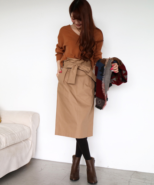 N.（N. Natural Beauty Basic）（エヌエヌナチュラルビューティーベーシック）の「チノハイウエストリボンミモレスカート（スカート・レディース・カーキ/ベージュ・SMALL/MEDIUM）」の15枚目の写真