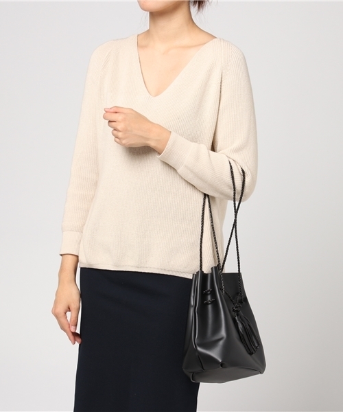 PLAIN CLOTHING（プレーンクロージング）の「巾着ショルダーバッグ【PLAIN CLOTHING】（ショルダーバッグ・レディース・ベージュ/ブラック・FREE）」の8枚目の写真