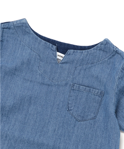 GLOBAL WORK（グローバルワーク）の「【キッズ】デニムキーネックプルオーバー半袖/743169（シャツ/ブラウス・キッズ・ブルー/ライトブルー・X-LARGE/SMALL/LARGE/XX-LARGE/MEDIUM）」の4枚目の写真