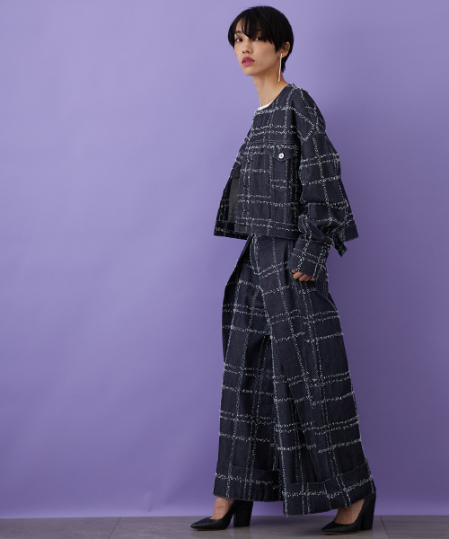 STUDIOUS（ステュディオス）の「ニードルチェックデニムブルゾン（デニムジャケット・レディース・ブルー・1）」の5枚目の写真