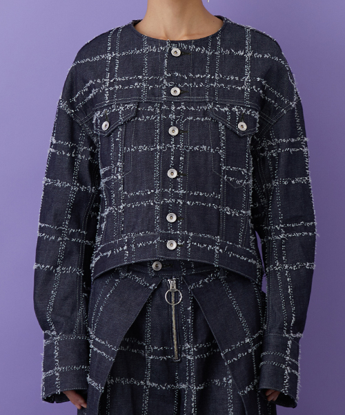 STUDIOUS（ステュディオス）の「ニードルチェックデニムブルゾン（デニムジャケット・レディース・ブルー・1）」の8枚目の写真