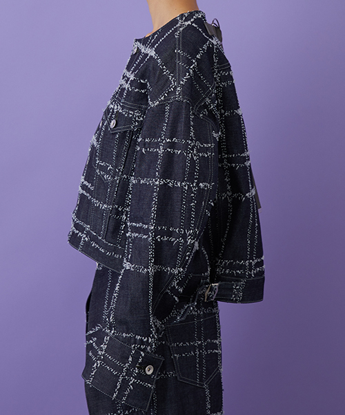 STUDIOUS（ステュディオス）の「ニードルチェックデニムブルゾン（デニムジャケット・レディース・ブルー・1）」の9枚目の写真