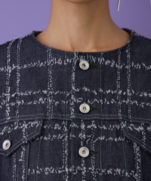 STUDIOUS（ステュディオス）の「ニードルチェックデニムブルゾン（デニムジャケット・レディース・ブルー・1）」の11枚目の写真