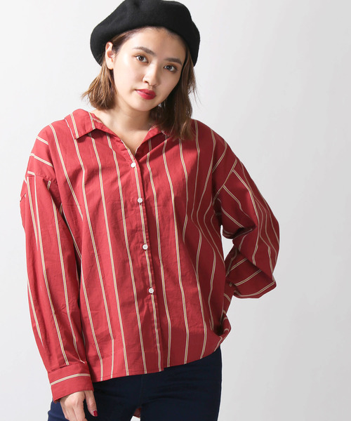 WEGO（ウィゴー）の「WEGO/ヌキ襟ルーズシャツ（シャツ/ブラウス・レディース・オフホワイト/ベージュ系その他4/レッド系その他4・FREE）」の3枚目の写真