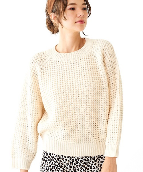 flower（フラワー）の「カラフルワッフルニット（ニット/セーター・レディース・パープル/ブラウン/アイボリー/ネイビー/レッド/ピンク・FREE）」の2枚目の写真