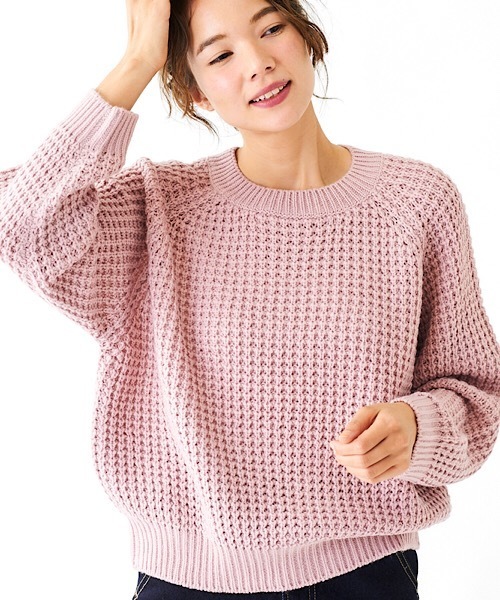 flower（フラワー）の「カラフルワッフルニット（ニット/セーター・レディース・パープル/ブラウン/アイボリー/ネイビー/レッド/ピンク・FREE）」の5枚目の写真