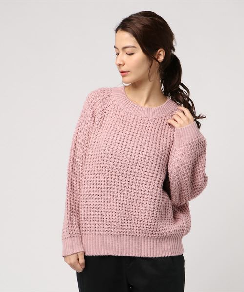 flower（フラワー）の「カラフルワッフルニット（ニット/セーター・レディース・パープル/ブラウン/アイボリー/ネイビー/レッド/ピンク・FREE）」の17枚目の写真