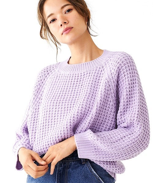 flower（フラワー）の「カラフルワッフルニット（ニット/セーター・レディース・パープル/ブラウン/アイボリー/ネイビー/レッド/ピンク・FREE）」の10枚目の写真