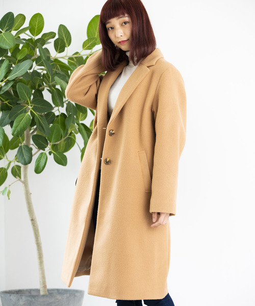 WEGO(ウィゴー)の「WEGO/フェイクスライバーチェスターコート(チェスターコート・レディース・パープル/ネイビー/マスタード/杢グレー/キャメル・MEDIUM/LARGE)」の1枚目の写真