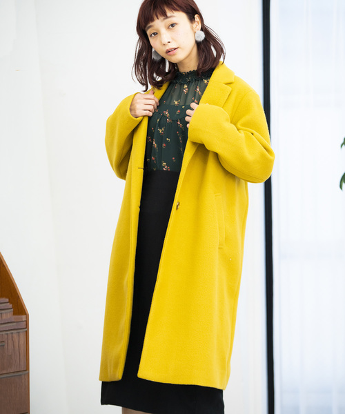 WEGO(ウィゴー)の「WEGO/フェイクスライバーチェスターコート(チェスターコート・レディース・パープル/ネイビー/マスタード/杢グレー/キャメル・MEDIUM/LARGE)」の5枚目の写真