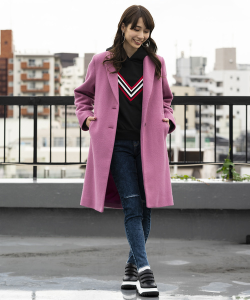 WEGO(ウィゴー)の「WEGO/フェイクスライバーチェスターコート(チェスターコート・レディース・パープル/ネイビー/マスタード/杢グレー/キャメル・MEDIUM/LARGE)」の11枚目の写真