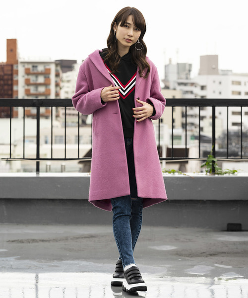 WEGO(ウィゴー)の「WEGO/フェイクスライバーチェスターコート(チェスターコート・レディース・パープル/ネイビー/マスタード/杢グレー/キャメル・MEDIUM/LARGE)」の12枚目の写真