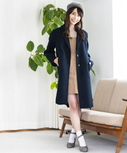 WEGO(ウィゴー)の「WEGO/フェイクスライバーチェスターコート(チェスターコート・レディース・パープル/ネイビー/マスタード/杢グレー/キャメル・MEDIUM/LARGE)」の13枚目の写真