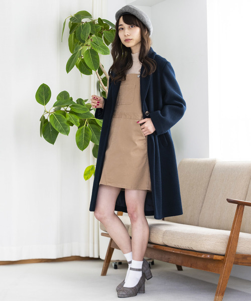 WEGO(ウィゴー)の「WEGO/フェイクスライバーチェスターコート(チェスターコート・レディース・パープル/ネイビー/マスタード/杢グレー/キャメル・MEDIUM/LARGE)」の14枚目の写真