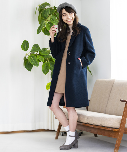 WEGO(ウィゴー)の「WEGO/フェイクスライバーチェスターコート(チェスターコート・レディース・パープル/ネイビー/マスタード/杢グレー/キャメル・MEDIUM/LARGE)」の15枚目の写真