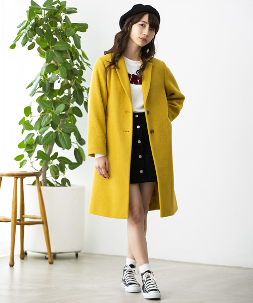 WEGO(ウィゴー)の「WEGO/フェイクスライバーチェスターコート(チェスターコート・レディース・パープル/ネイビー/マスタード/杢グレー/キャメル・MEDIUM/LARGE)」の19枚目の写真