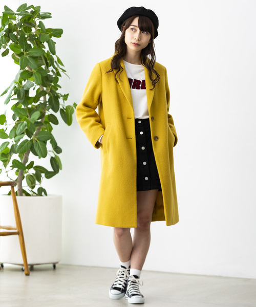 WEGO(ウィゴー)の「WEGO/フェイクスライバーチェスターコート(チェスターコート・レディース・パープル/ネイビー/マスタード/杢グレー/キャメル・MEDIUM/LARGE)」の20枚目の写真