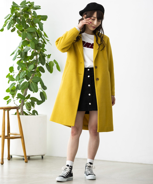 WEGO(ウィゴー)の「WEGO/フェイクスライバーチェスターコート(チェスターコート・レディース・パープル/ネイビー/マスタード/杢グレー/キャメル・MEDIUM/LARGE)」の21枚目の写真