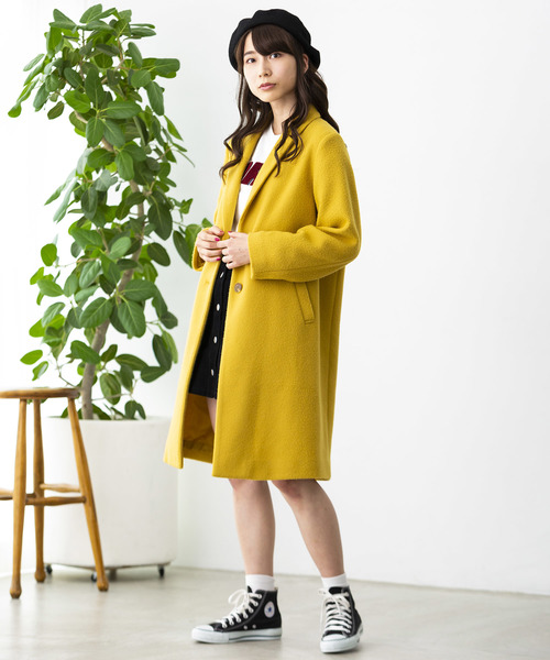 WEGO(ウィゴー)の「WEGO/フェイクスライバーチェスターコート(チェスターコート・レディース・パープル/ネイビー/マスタード/杢グレー/キャメル・MEDIUM/LARGE)」の22枚目の写真