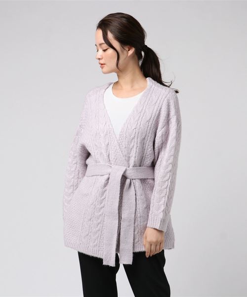 WEGO(ウィゴー)の「WEGO VINTAGE/ローゲージケーブルカーディガン(カーディガン/ボレロ・レディース・ブラウン/アイボリー/ライトパープル・FREE)」の3枚目の写真