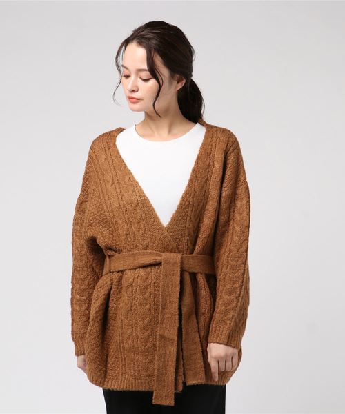 WEGO(ウィゴー)の「WEGO VINTAGE/ローゲージケーブルカーディガン(カーディガン/ボレロ・レディース・ブラウン/アイボリー/ライトパープル・FREE)」の2枚目の写真