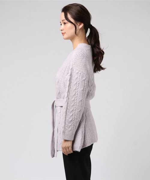 WEGO(ウィゴー)の「WEGO VINTAGE/ローゲージケーブルカーディガン(カーディガン/ボレロ・レディース・ブラウン/アイボリー/ライトパープル・FREE)」の4枚目の写真