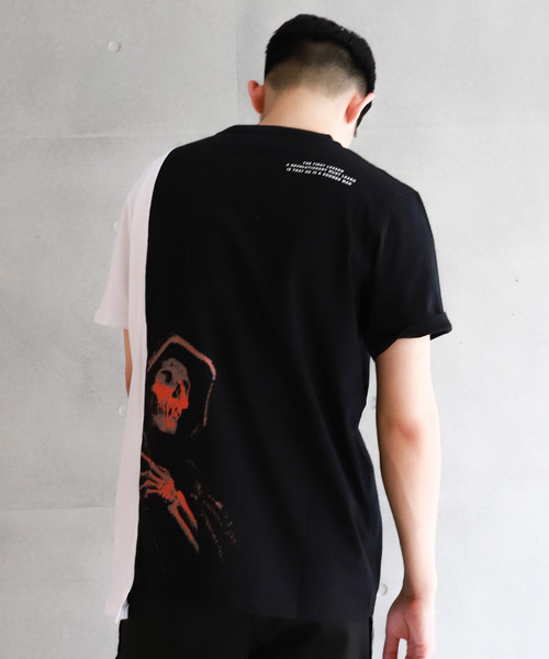 Renowned LA(リナウンドエルエー)の「『Renowned LA / リナウンド』Withering Man Split Tee / スカルTシャツ 切り替え(Tシャツ/カットソー・メンズ・ホワイト×ブラック・XL/S/M/L)」の4枚目の写真