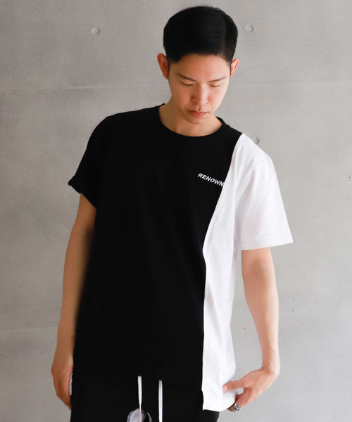 Renowned LA(リナウンドエルエー)の「『Renowned LA / リナウンド』Withering Man Split Tee / スカルTシャツ 切り替え(Tシャツ/カットソー・メンズ・ホワイト×ブラック・XL/S/M/L)」の2枚目の写真
