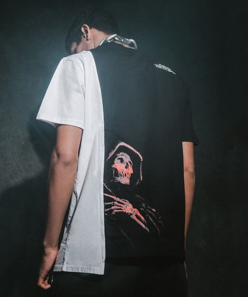 Renowned LA(リナウンドエルエー)の「『Renowned LA / リナウンド』Withering Man Split Tee / スカルTシャツ 切り替え(Tシャツ/カットソー・メンズ・ホワイト×ブラック・XL/S/M/L)」の6枚目の写真