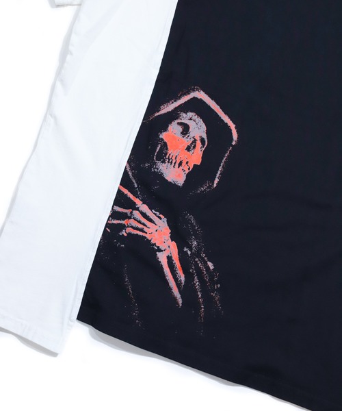 Renowned LA(リナウンドエルエー)の「『Renowned LA / リナウンド』Withering Man Split Tee / スカルTシャツ 切り替え(Tシャツ/カットソー・メンズ・ホワイト×ブラック・XL/S/M/L)」の8枚目の写真