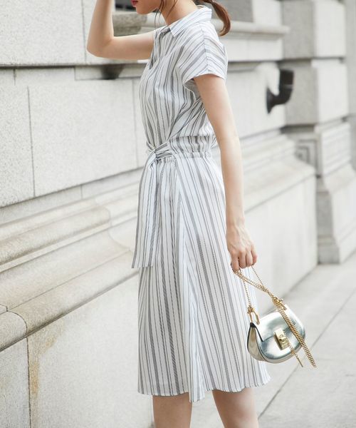 オリジナル 即出荷セール特価 ワンピース Tocco ワンピースリングベルト付きストライプシャツワンピース ネット限定