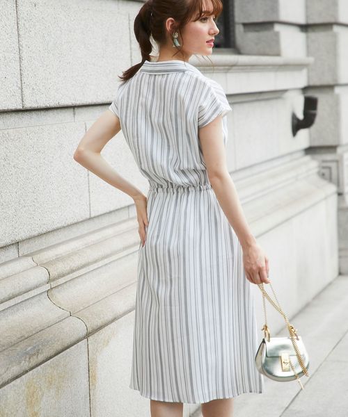 オリジナル 即出荷セール特価 ワンピース Tocco ワンピースリングベルト付きストライプシャツワンピース ネット限定