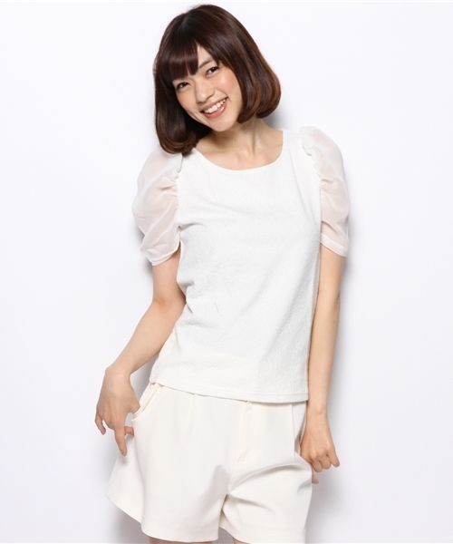 Chico(チコ)の「ギャザー袖シフォンTOPS(Tシャツ/カットソー・レディース・ホワイト/ネイビー/ダークブルー/グレー・FREE)」の12枚目の写真