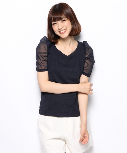 Chico(チコ)の「ギャザー袖シフォンTOPS(Tシャツ/カットソー・レディース・ホワイト/ネイビー/ダークブルー/グレー・FREE)」の5枚目の写真