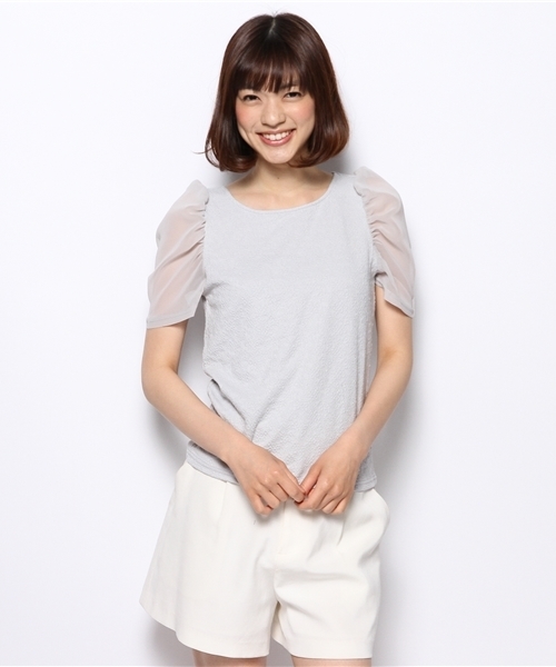 Chico(チコ)の「ギャザー袖シフォンTOPS(Tシャツ/カットソー・レディース・ホワイト/ネイビー/ダークブルー/グレー・FREE)」の6枚目の写真