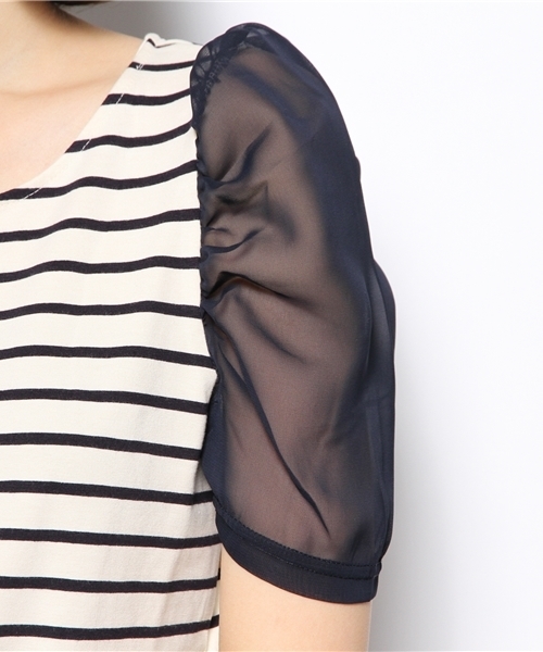 Chico(チコ)の「ギャザー袖シフォンTOPS(Tシャツ/カットソー・レディース・ホワイト/ネイビー/ダークブルー/グレー・FREE)」の10枚目の写真