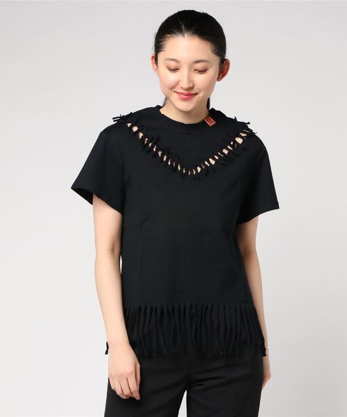 MAISON MIHARA YASUHIRO(メゾン ミハラヤスヒロ)の「【MAISON MIHARA YASUHIRO】フリンジTシャツ/Fringed Tshirts(Tシャツ/カットソー)」|ブラック